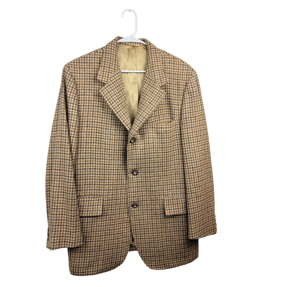 E. Chiavini Custom Tailored Mens Houndstooth Wool Blazer Sport Coat Size 42R